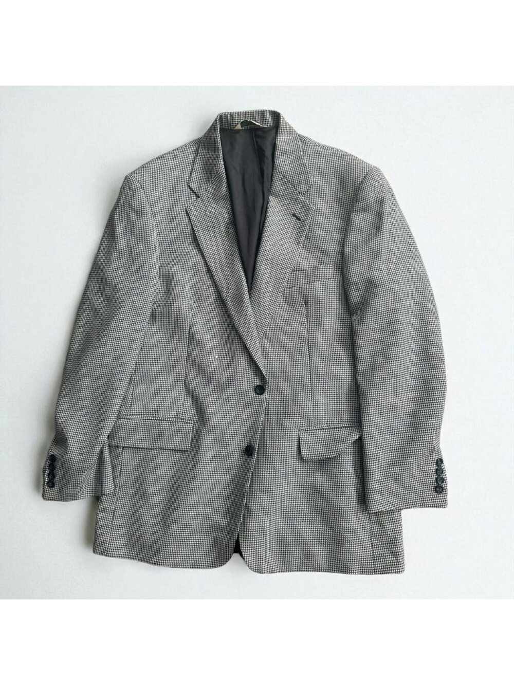 EVAN PICONE Men's Vintage Filenes Black Houndstooth Wool Blazer Jacket Size 44 L